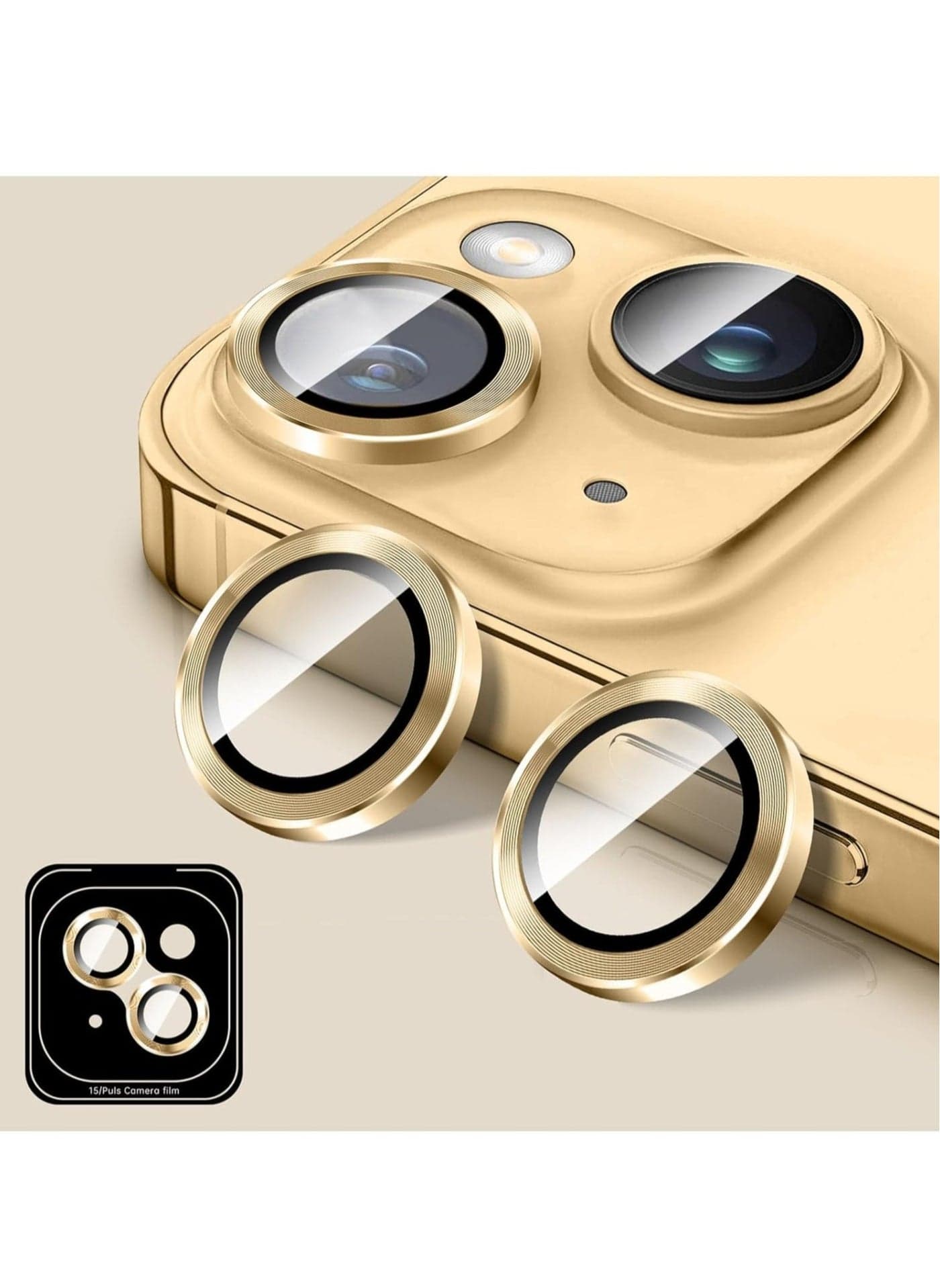 "Gold Camera Lens Protector for iPhone 16/16 Plus – Tempered Glass Cover with Automatic Alignment Metal Rings and HD Anti-Scratch Protection"
