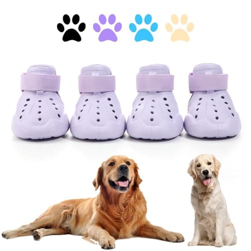 DOGOYS Dog Shoes Dog Sandals for Hot Pavement NonSlip Waterproof Dog Booties for Winter Snowy Day and Summer Adjustable Straps EasyClean Beach Outdoor Pet Boots Rugged Sole4Pcs Purple