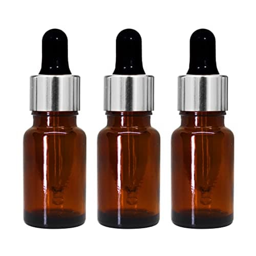 nsb herbals 10 ML Amber Round Empty Glass Bottle + Glass Dropper + Silver Ring + Silcon Black Teat, Refillable, Leak Proof For Essential Oils, DIY Perfumes (Pack of 3)