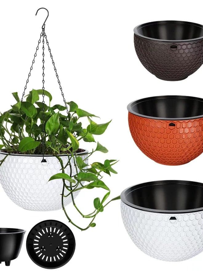 3 Piece Hanging Planter Set for Indoor and Outdoor Use with Drainage Holes and Removable Saucers for Home and Garden Decor