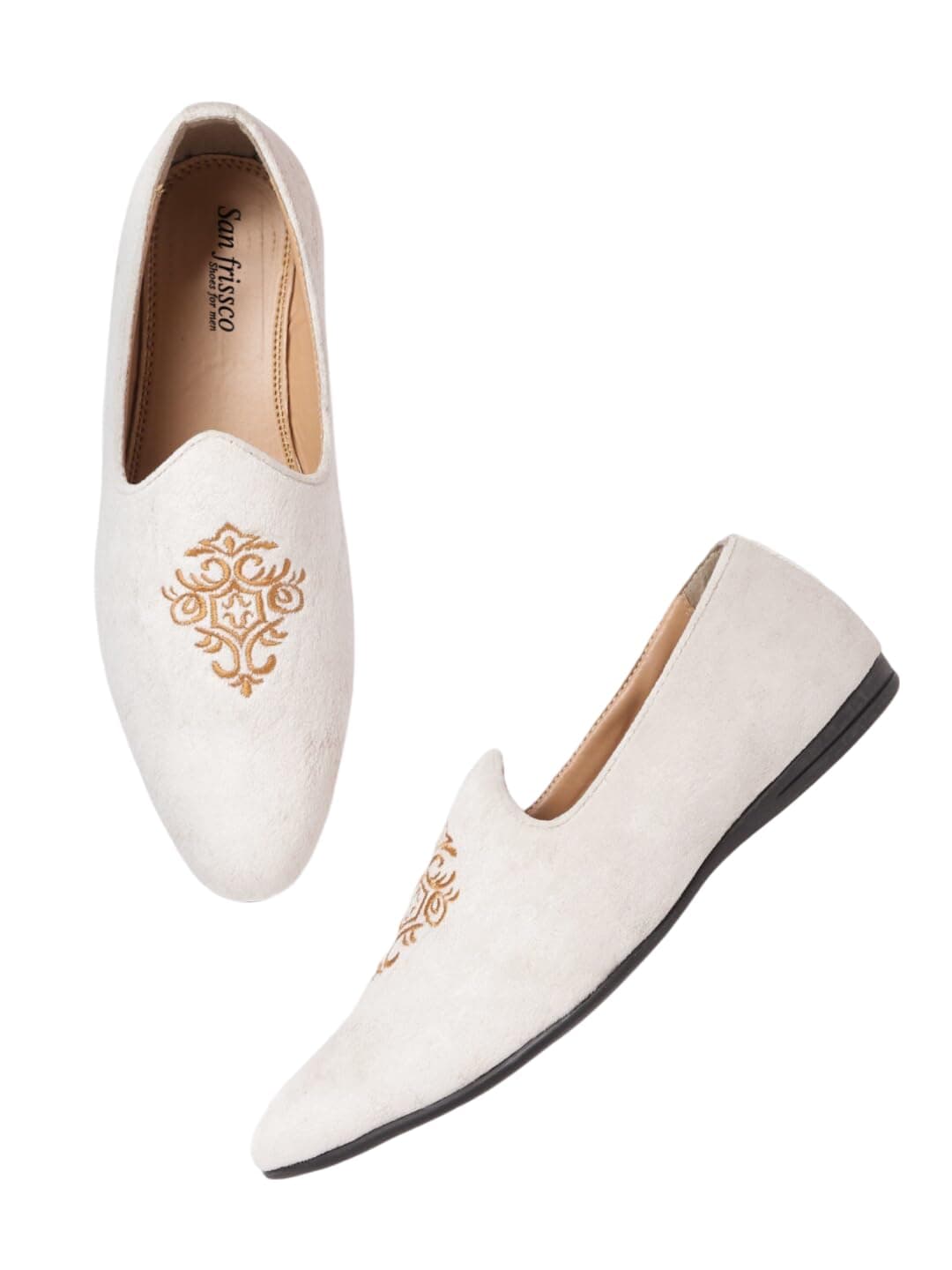 San Frissco Embroidered Handcrafted Slip-Ons Ethnic Comfort Lightweight Mojaris Cushioned Footbed/Comfortable Fashionable Stylish Flexible for Men/Size : 10 (White)