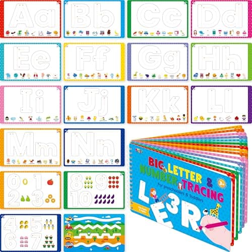 SpriteGru Letter Number Tracing Pad 30 Pages Alphabet ABC and 123 Handwriting Book Reusable Erasable Pen Control Practice Montessori Autism Educational Fine Motor Toddler Learning Toys
