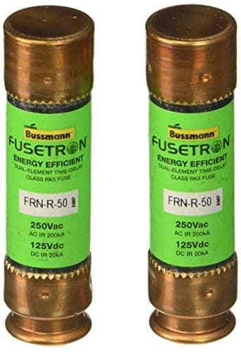 Bussmann BP/FRN-R-50 50 Amp Fusetron Dual Element Time-Delay Current Limiting Class RK5 Fuse, 250V Carded UL Listed, 2-Pack