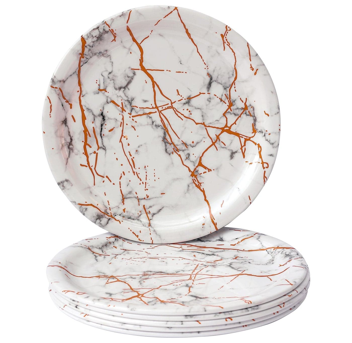 Serve n Style-Melamine Dinner Plates. Round Full Serving Plate Set. Microwave Safe. for Breakfast, Snacks, Lunch (White Marble-11 Inchs) - 6 Pieces