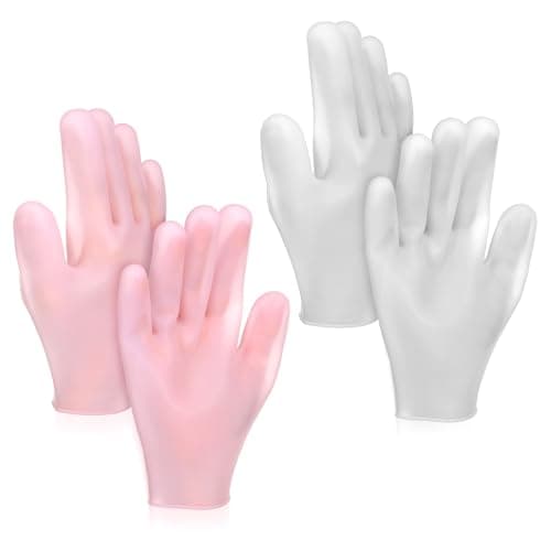 Elegaperma 2 Pairs Silicone Gloves for Dry Hands Hand Moisture Gloves Moisturizing Glove for Dry Hands Overnight Moisture Glove for Softening Rough Skin Pink White