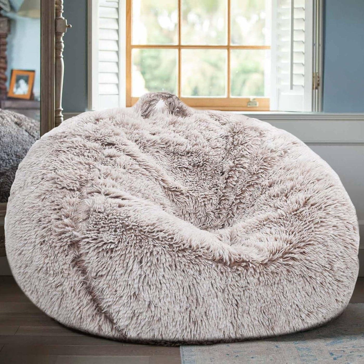 Fluffy Stuffed Animal Storage Bean Bag Chair Cover No Filler Faux Fur Comfy Bean Bag Cover for Organizing Plush Toys or Textile for Adults Teens Kids Girls Heather Camel