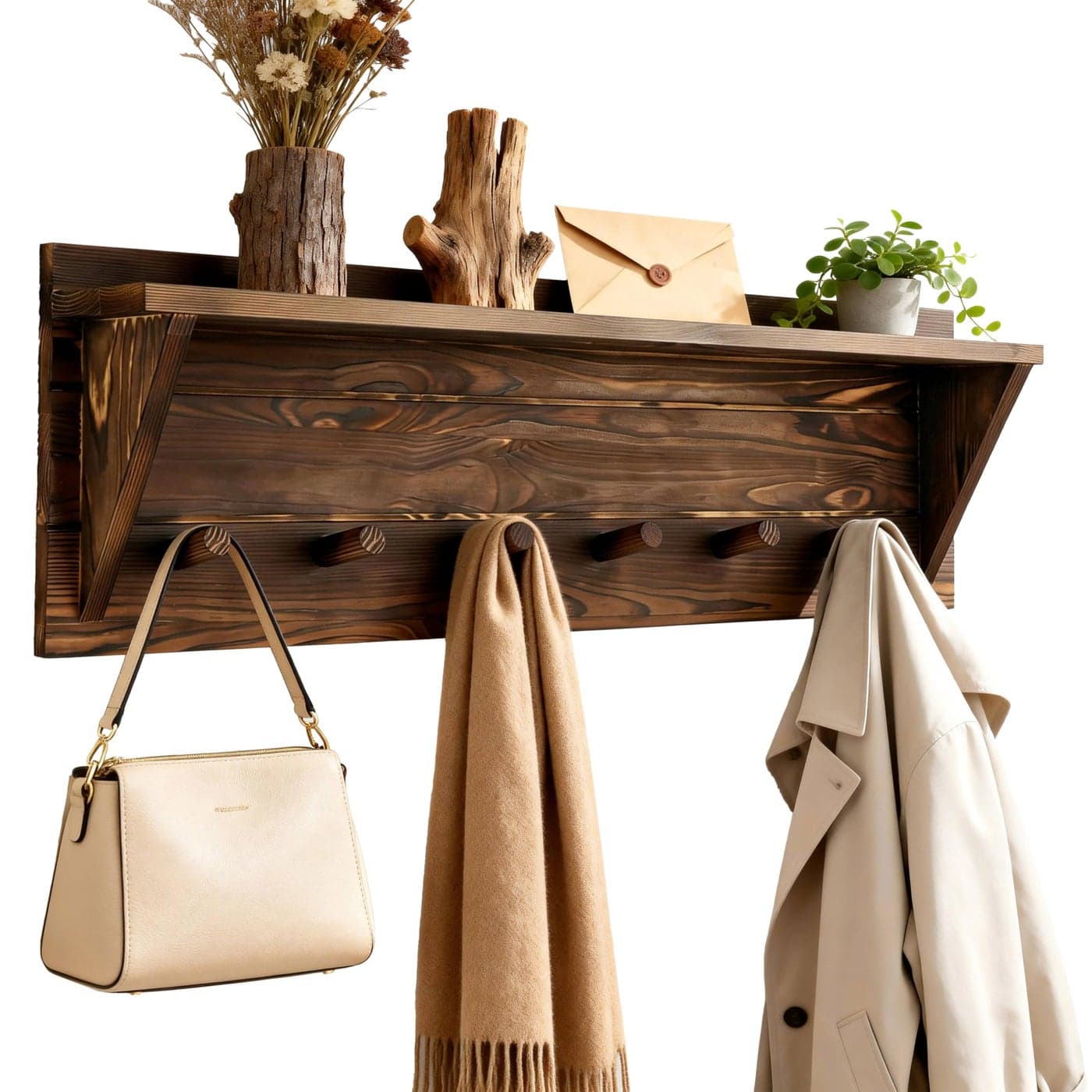 WEBI Coat Rack Wall Mount with Shelf8 Peg Hooks34 Long Rustic Entryway Wall Shelf with Hooks Underneath for Hanging CoatsClothesBathroomRustic Brown