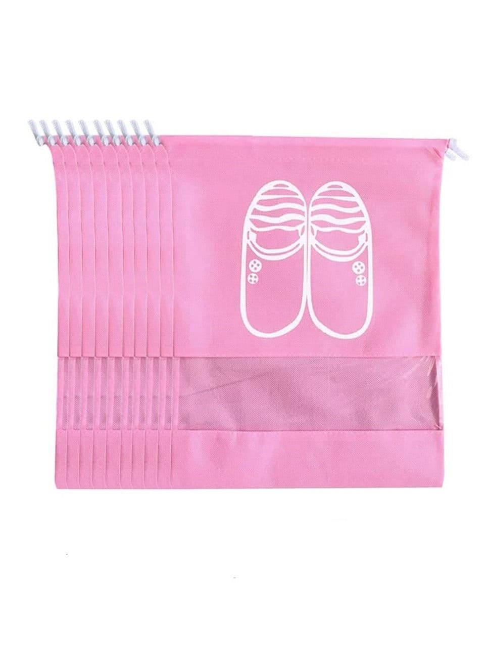 10 Piece waterproof sneaker Storage Bag Drawstring PVC transparent splicing household shoe cloth storage bag Pink