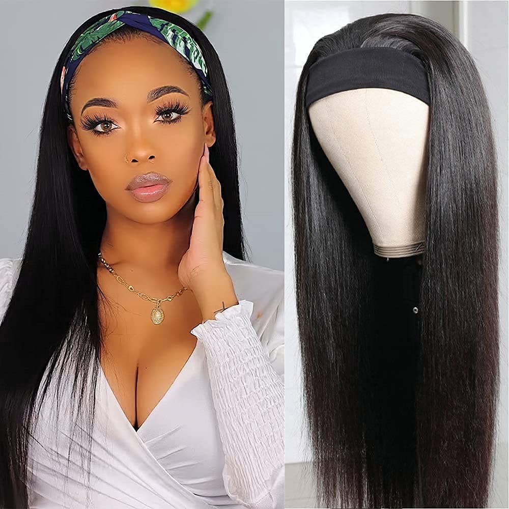 TNICE Headband Wig Human Hair Straight 22 Inch Headband Wigs for Black Women Glueless None Lace Front Human Hair Wigs Brazilian Virgin Hair Machine Made Headband Wigs 150 Density Natural Color