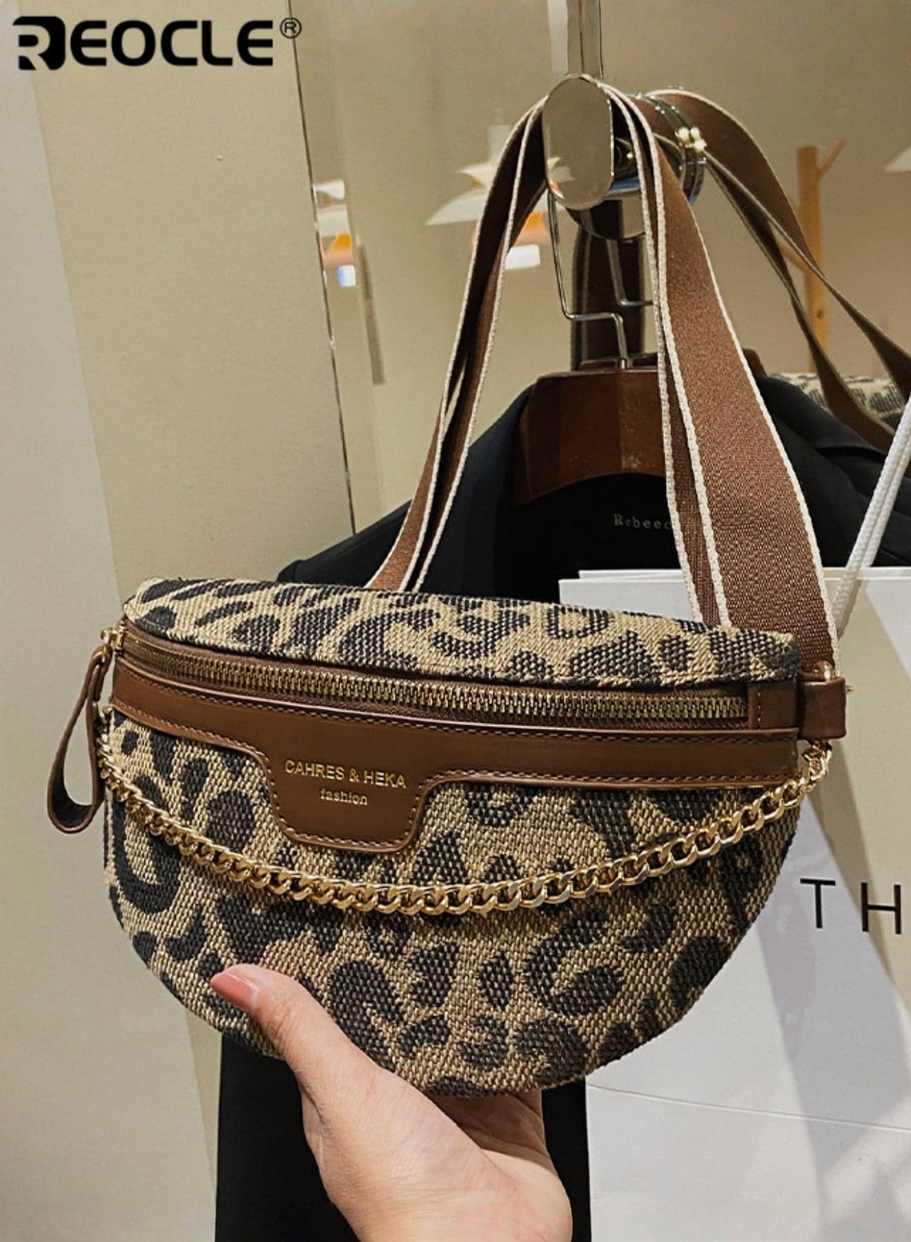 Women's Patterned Waist Bag with Chain Accent & Convertible Strap Stylish Compact Bag for Daily & Casual Use