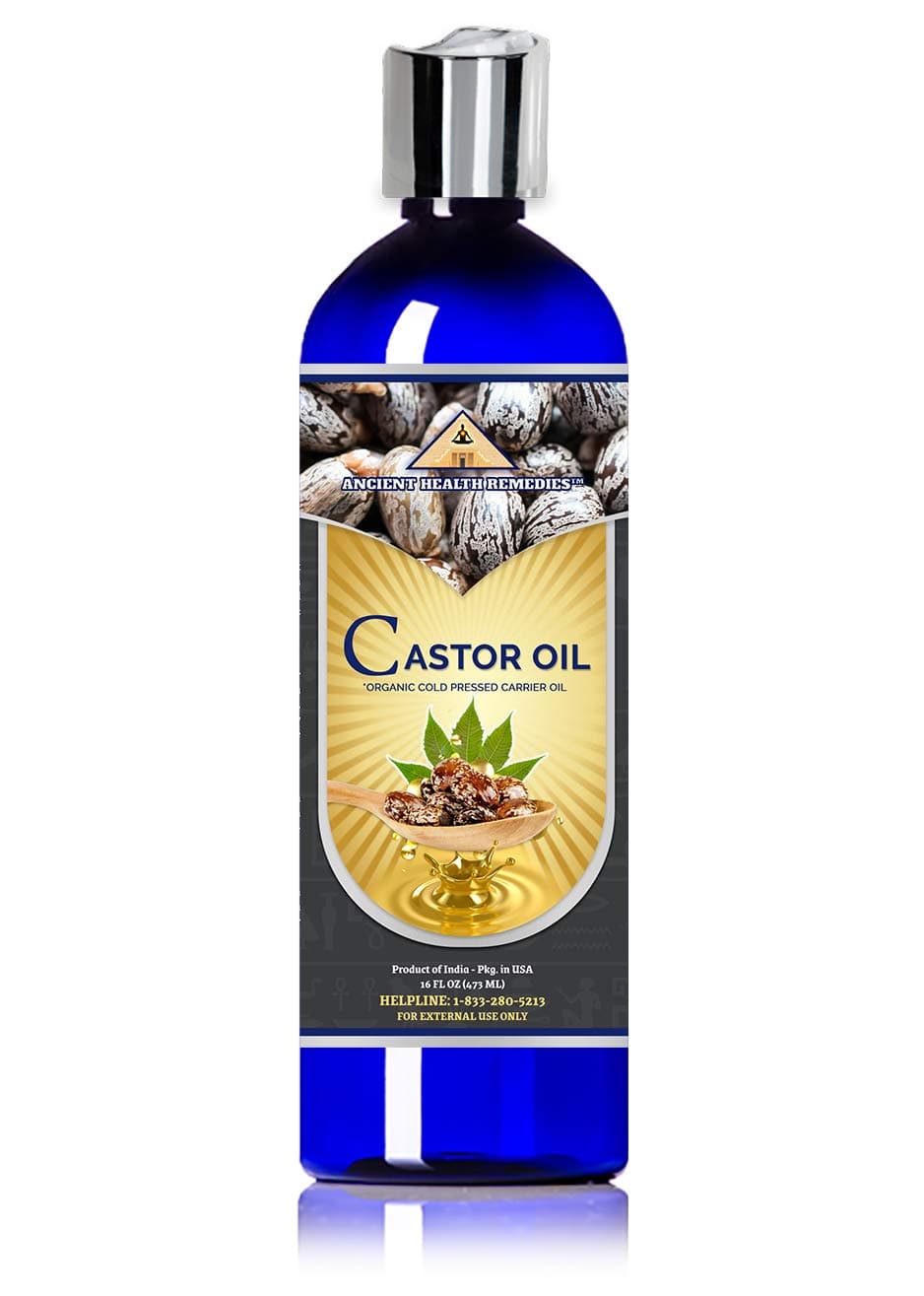 Ancient Health Remedies Organic Castor Oil Cold Pressed Unrefined Pure Carrier Oil for Hair Growth Skin Moisturizing Softening 16 oz