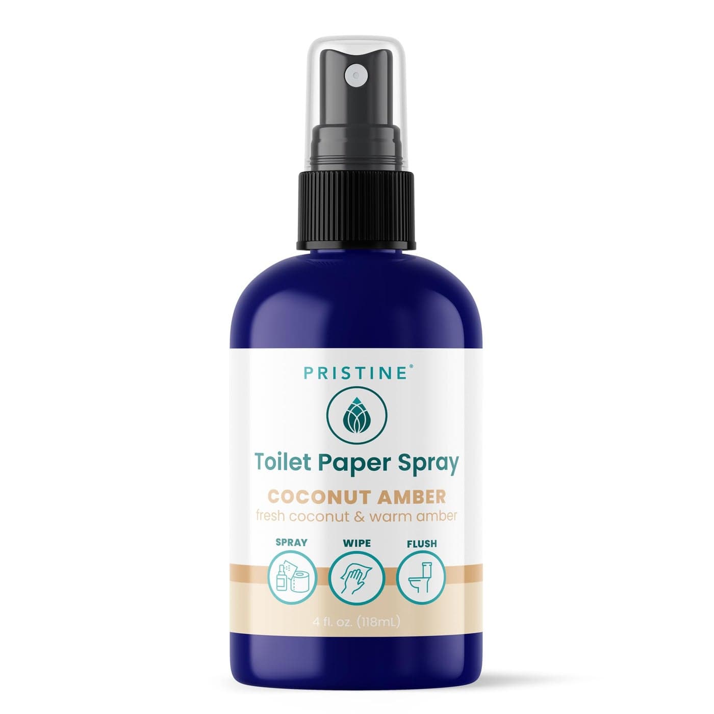 PRISTINE Toilet Paper Spray As Seen on Shark Tank More Natural Personal Cleansing Wipes Flushable Wet Wipes Alternative Spray Toilet Paper to Create Flushable Wipe Coconut Amber 4 fl oz
