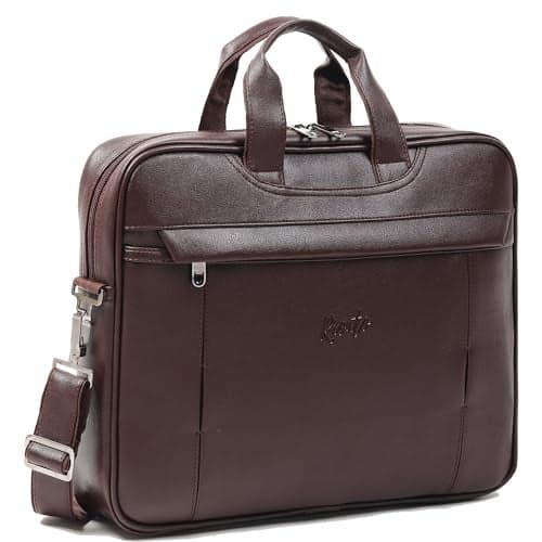 RIONTO Edge Vegan Leather Laptop Bag for Men Office Use | Upto 15.6 inch | Mobile & Pen Compartment with Multiple Organizers | Professional Office Bag for Man & Women - Brown