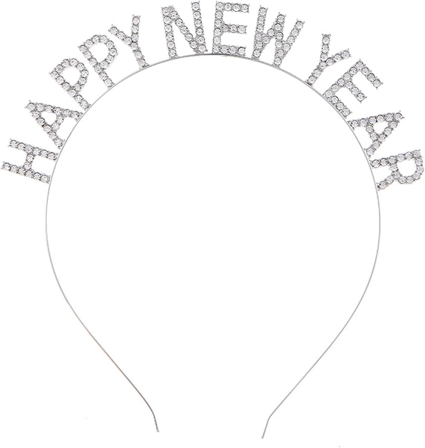 BinaryABC Happy New Year Headband TiaraRhinestone New Year HeadbandNew Year Eve Hair Accessories Party Supplies Favors