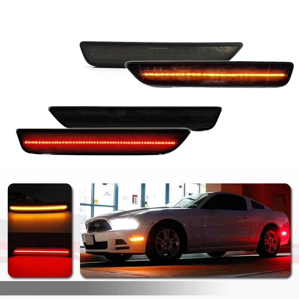 Tonsya For 2010 2011 2012 2013 2014 Ford Mustang Front Rear Bumper Side Marker Lights Full Amber Red Led Lamps Smoked Lens 4 pcs