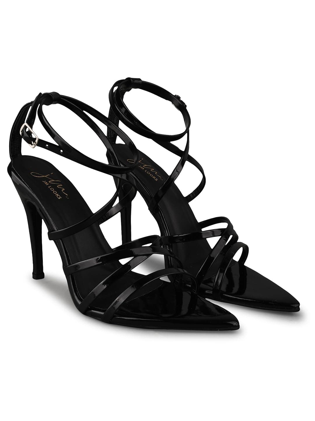JM LOOKS Fancy Pointed Toe Sandals: Stylish Stiletto Heels with Ankle Strap, Comfortable for Women & Girls KDB-1-Black-39-BL