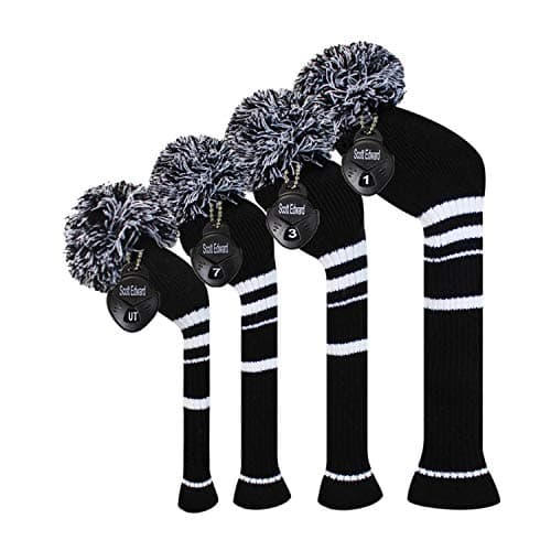 Scott Edward Knit Wood Golf Covers 4 Pieces Handmade Knitted Item Fit Over Well Driver Wood460cc Fairway Wood2 and HybridUTBlack Stripe