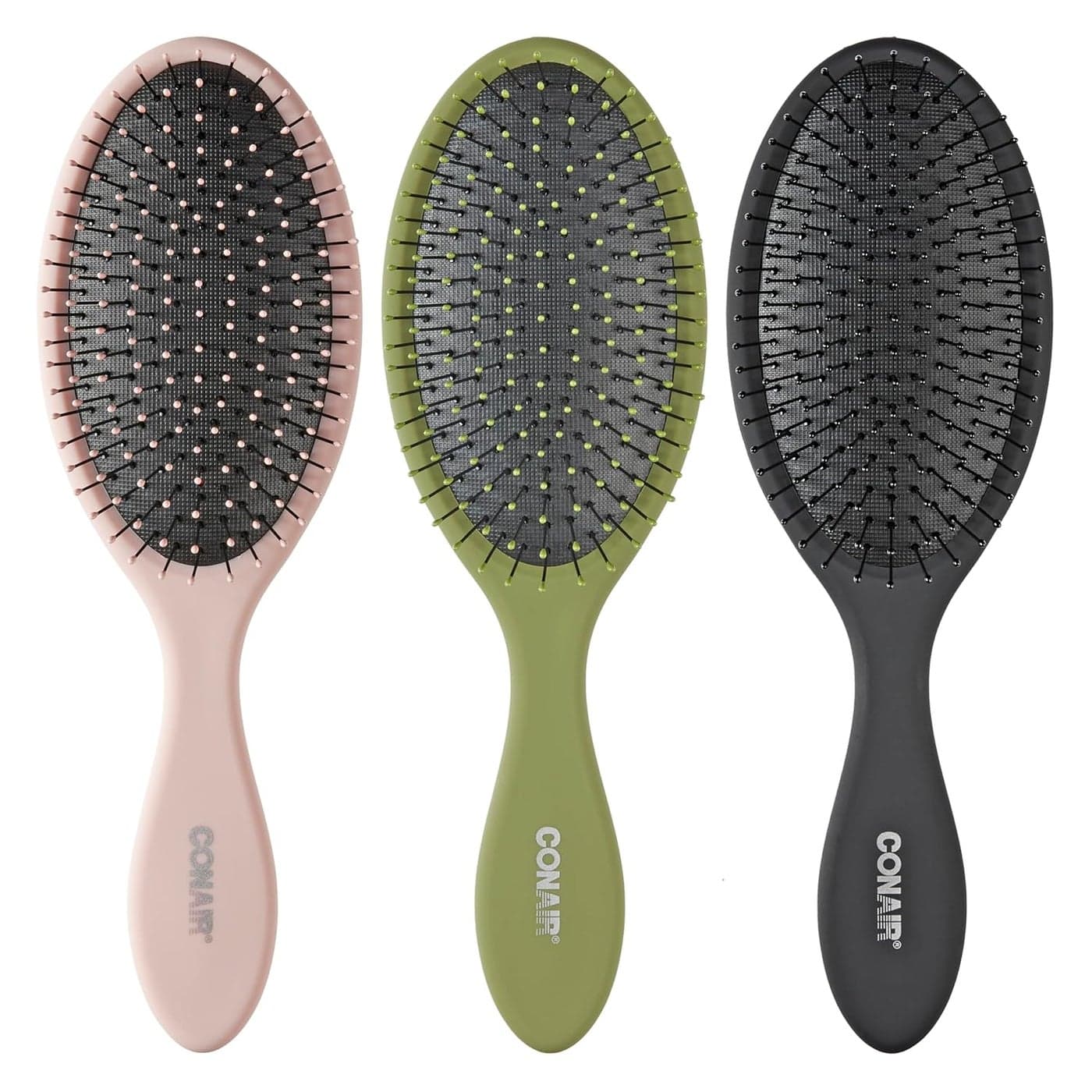 Conair Detangling Hair Brush 3PK For wet and dry hair curly hair brush hair brushes for women detangler brush hair brushes for women Evergreen Blush Pink Black Assorted