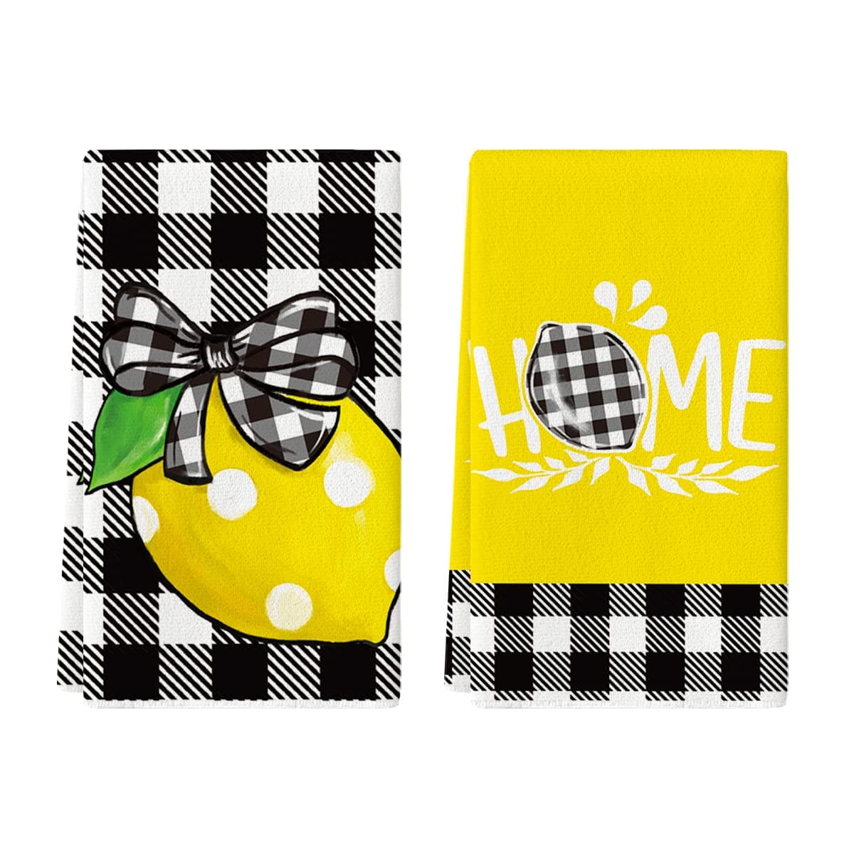 Artoid Mode Buffalo Plaid Bow Tie Lemon Home Summer Kitchen Towels Dish Towels 18x26 Inch Seasonal Spring Decoration Hand Towels Set of 2