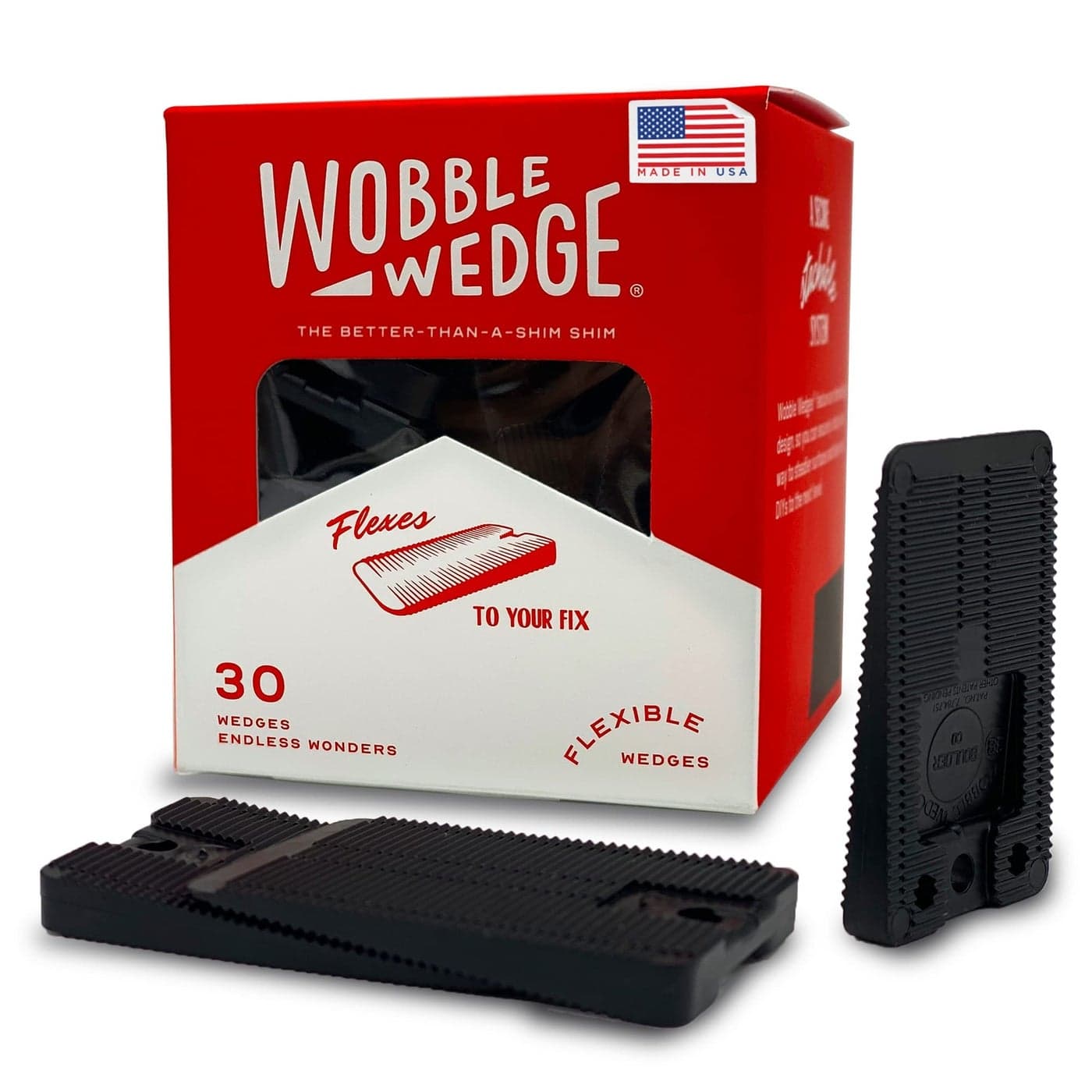 Wobble Wedges Flexible Plastic Shims 30 Pack Made in USA MultiPurpose Shim Wedges for Home Improvement Work Plastic Wedge Table Shims for Leveling Toilet Furniture Levelers Black