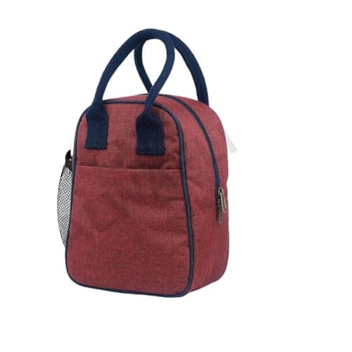 ALWAFLI Insulated Aluminium Foil Hot and Cold Lunch Bag Office Tiffin Bags for Men,Women & Kids Travel Lunch Bag with Bottle Pocket or Lunch Tiffin Box & Bottle | for Office & School (Maroon)