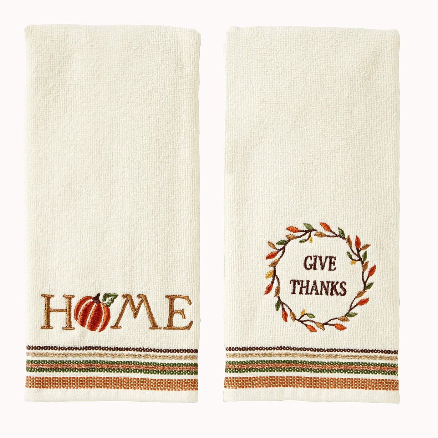 SKL Home FallHarvest Give ThanksHome Hand Towel Set for BathKitchenBar Gift Natural 2 Count