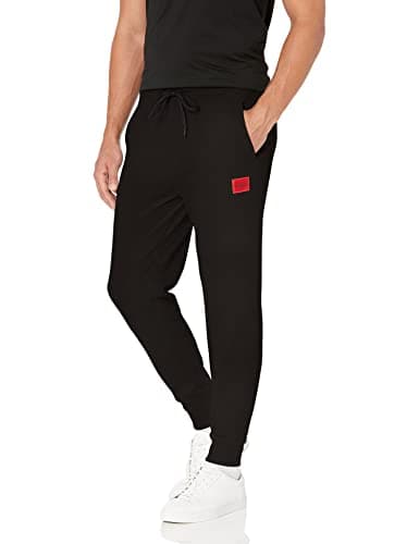 HUGO Boss Mens Regular Fit Square Logo Jersey Drawstring Joggers Sweatpants, Raven Black, Small US