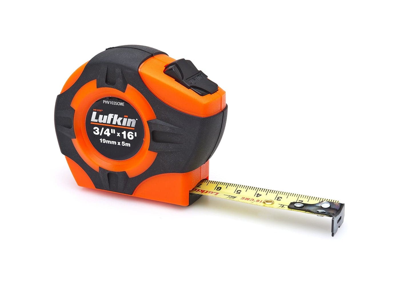 Crescent Lufkin 34 x 5m16 P1000 Series HiViz Orange SAEMetric Yellow Clad A30 Blade Power Return Tape Measure PHV1035CMEN Black