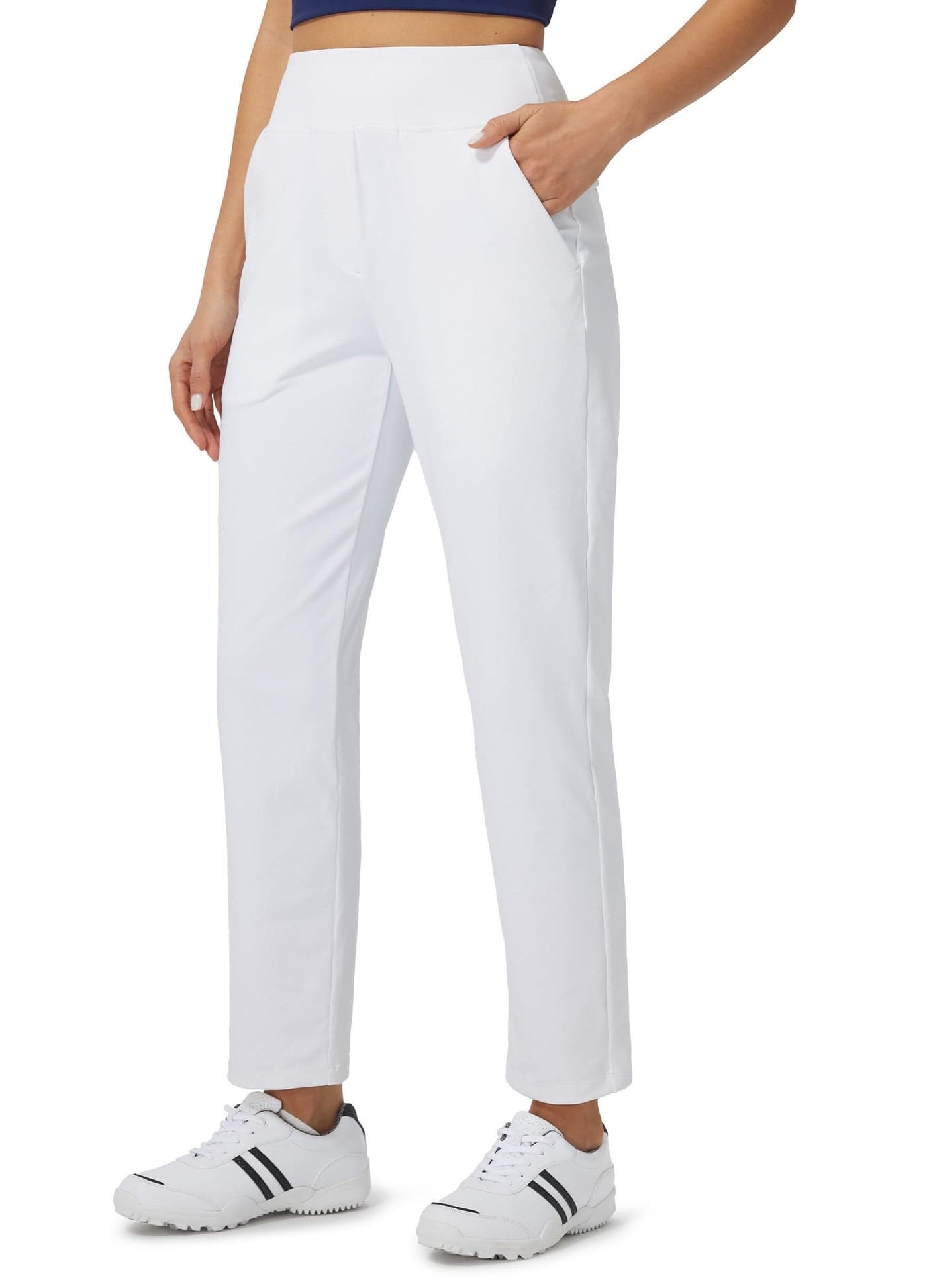 Libin Womens Casual Travel Pants Stretchy Golf Ankle Pants 7/8 Dress Pant Slacks Athletic Workout Sweatpants with 4 Pockets White S