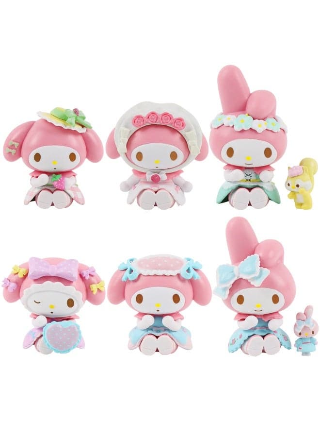 6-Piece Intriguingly Cute Tea Party Bunny Ear Blind Box Sitting Pose Figure Set Cute Cartoon Desktop Decor Girls Birthday Gift