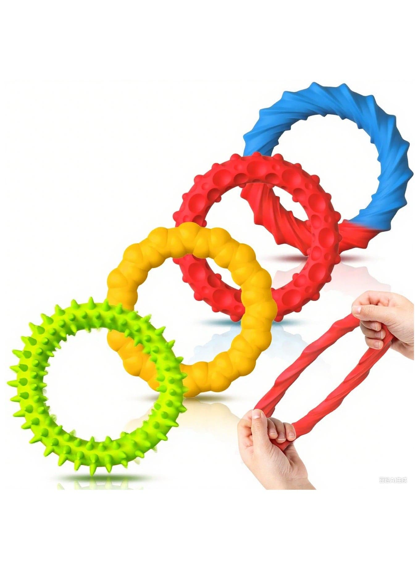 4-Pack Sensory Fidget Toy Set - Stretchable Bracelets for Kids Adults - Stress Relief Anti-Anxiety Toys for Restless Hands, Focus, and Relaxation (Silicone)