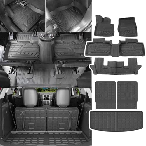 powoq Floor Mat Compatible with 2020-2025 Ford Explorer 6&7 Seats Cargo Liner Backrest Mat Replacement for 2020 2021-2023 2024 2025 Ford Explorer Accessories(Rear Trunk Mat+ Backrest Mat+Floor mat)