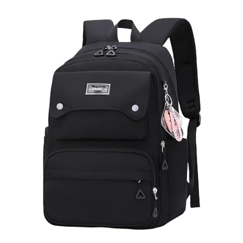 Black Kids Backpack for Girls, Middle School Bag Teen Girls Backpack Multi-Pocket Bookbags
