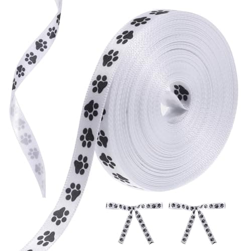 Dog Paw Print Ribbon Cat Dog Paw Holiday Party Decoration Ribbon Black and White Animal Print Design for Gift Wrapping and Crafts 38 Inch by 10 Yard Black Paw