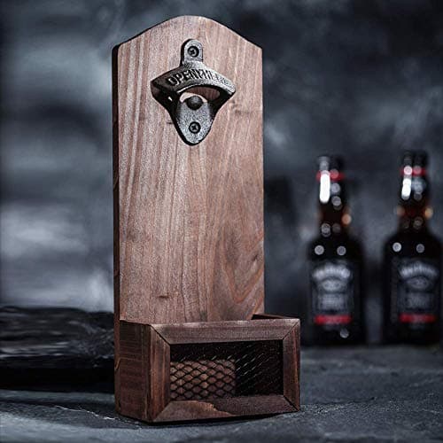 Bottle Opener with Cap Collector Catcher,Vintage Wooden Wall Mounted Bottle Opener,Ideal Gift for Men and Beer Lovers, Use as Bar Decoration.