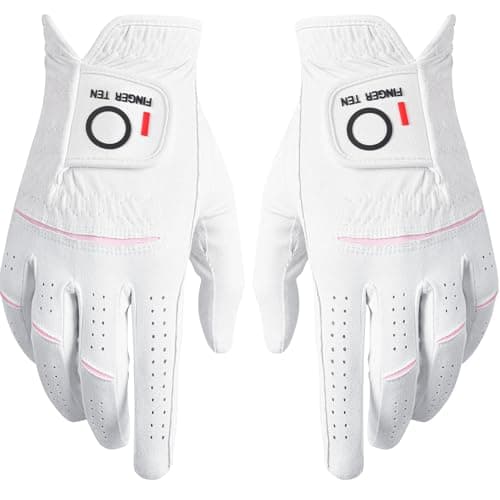 FINGER TEN Womens Ladies Golf Rain Gloves Pair Both Hand or 2 Pack Left Right Hand, Wet Hot Cool Grip, Fit Small Medium Large XL (White, Large, Ambidextrous)