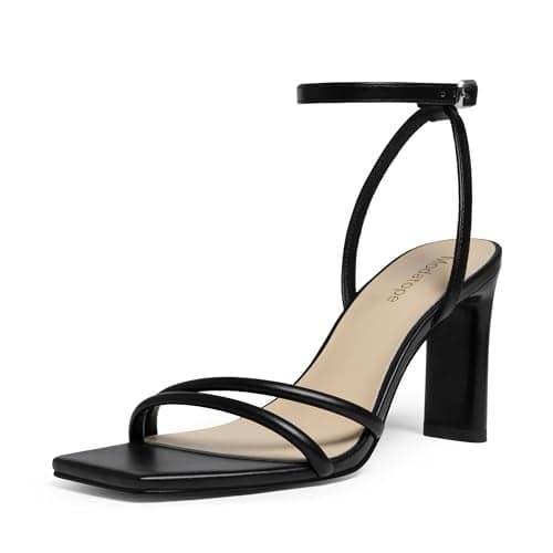 Modatope Black Womens Sandals Square Open Toe Block High Heels Strappy Ankle Strap Black Sandals Comfort Dress Party Shoes Size 8