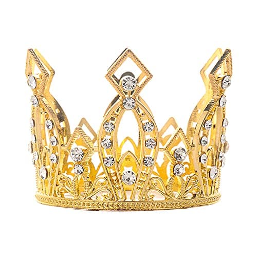 Creaides Mini Crown Cake Topper Princess and Prince Crystal Headpiece Tiara Rhinestone Crown Cake Decoration for Wedding Birthday Baby Shower Party Favors Golden