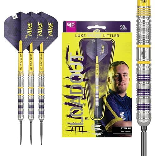 TARGET Darts Luke Littler Loadout Steel Tip Swiss Point Darts, 90% Tungsten Dart, 24G | Steel Tip Dart Set, Player Edition Swiss Points Dart Sets with Tool, Pro Grip Shafts & No.2 Flights