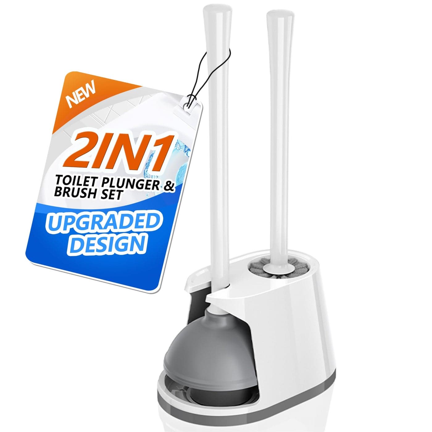 Toilet Plunger and Brush Set Bowl Brush and Heavy Duty Toilet Plunger with Ventilated Holder 2in1 Toilet Brush and Plunger Combo for 53inch Toilet Drain Bathroom Deeply CleaningWhite Grey