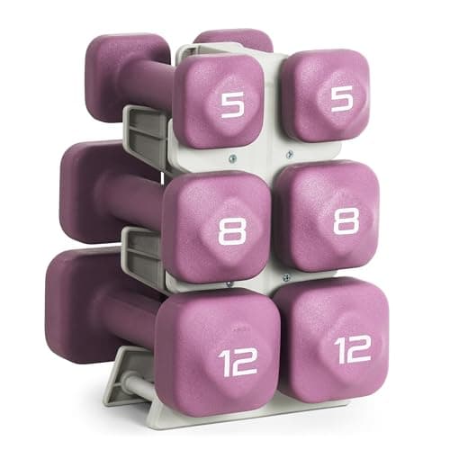 Tone Fitness 50 LB Neoprene Dumbbell Set with Storage Rack – Non-Slip, Anti-Roll Hand Weights for Home Gym Workouts - Purple