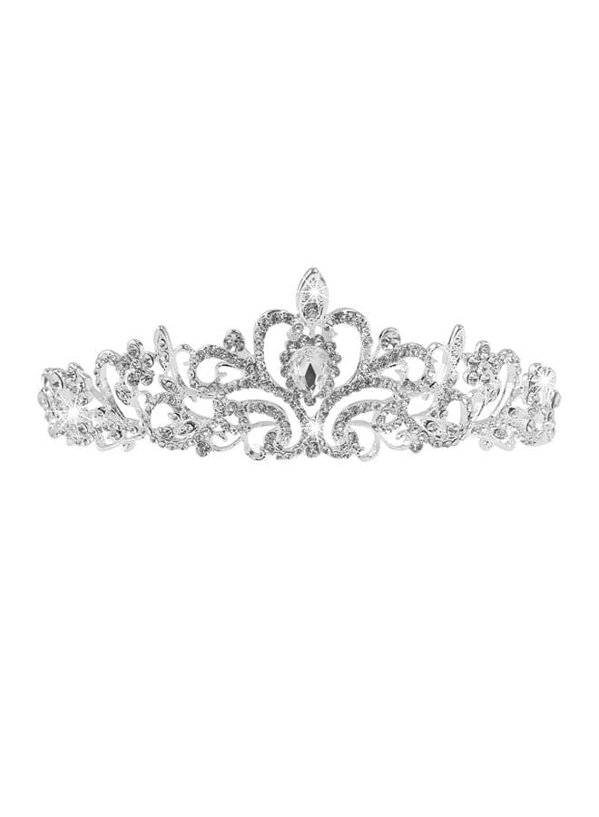 Rhinestone Studded Wedding Tiara Headband Silver/Clear