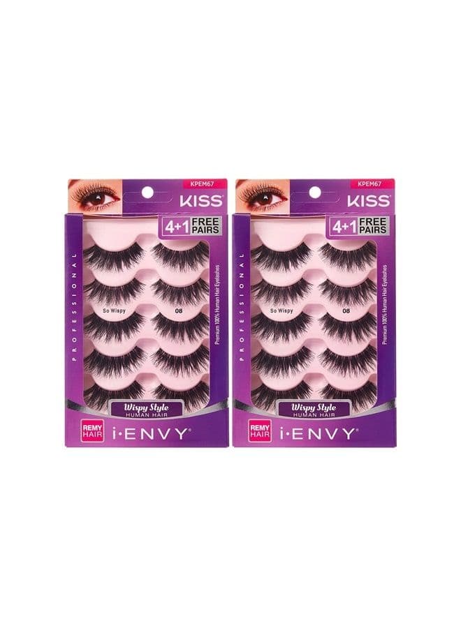 iENVY by KISS So Wispy 08 Multi Pack 5 Pair Lashes Made of Premium Human Hair KPEM67 (2 Pack) Voluminous Wispy Style