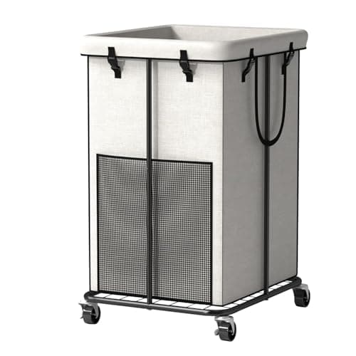150L Large Laundry Basket with Wheels, Rolling Laundry Hamper with Removable Laundry Bag & Metal Frame, Oxford Fabric Dirty Clothes Hampers for Bedroom, Laundry Room, Bathroom, Dorm(White)