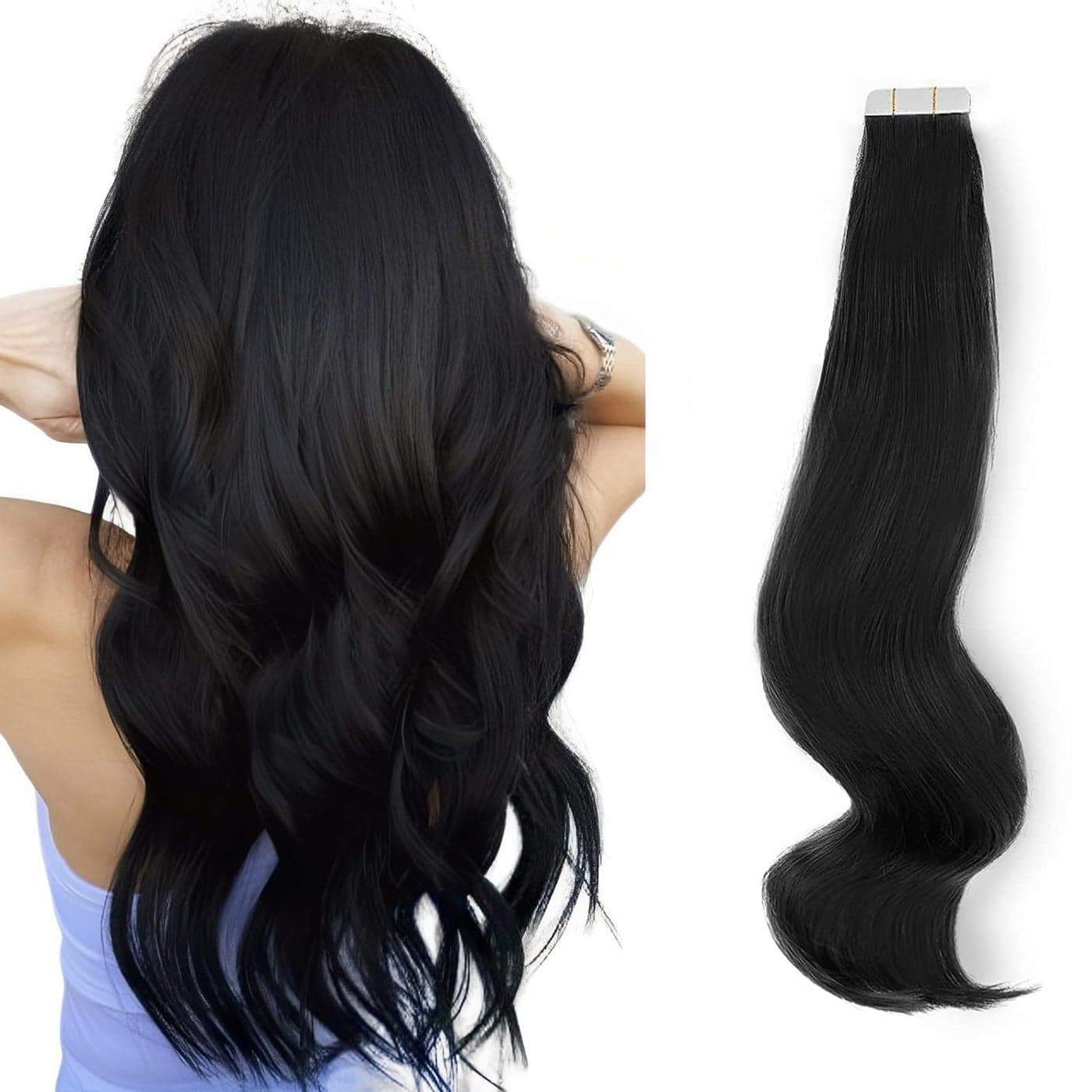 ABH AMAZINGBEAUTY HAIR Tape in Extensions Real Remy Human Hair Remi Black Hair Extension Glue in Skin Weft Tape Hair Extensions Attached Invisible Seamless Reusable Jet Black 30g 20pcs 1 12 Inch