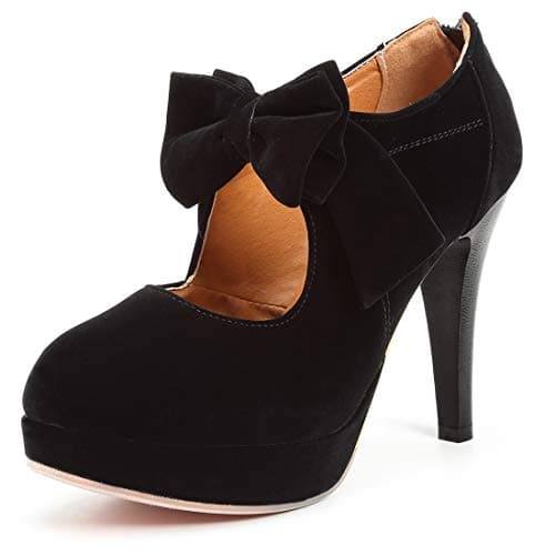 Mostrin Black Closed Toe Heels for Women with Bow Mary Jane Platform Pumps Dress Shoes Sexy High Heel for Prom Dance Size 8