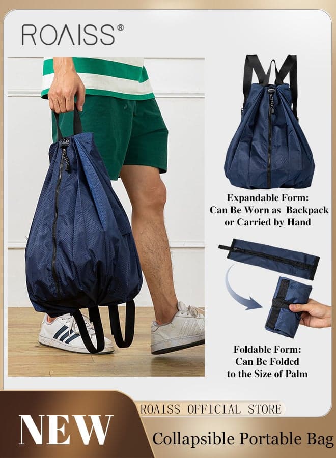 Unisex Backpack , Foldable Travel Outdoor Portable Waterproof Lightweight Backpack, Student Sports Bag, Large Capacity Laptop Bag, Casual Geometric Pattern, Navy Blue
