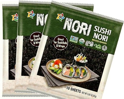 Kimnori Organic Roasted Seaweed Sushi Nori Sheets 30 Sheets 3Pack Professional Grade Full Size Nori for Sushi Kimbap California Crafted Keto Vegan Superfood USDA Organic NonGMO GlutenFree 25 Gram 088 Ounce