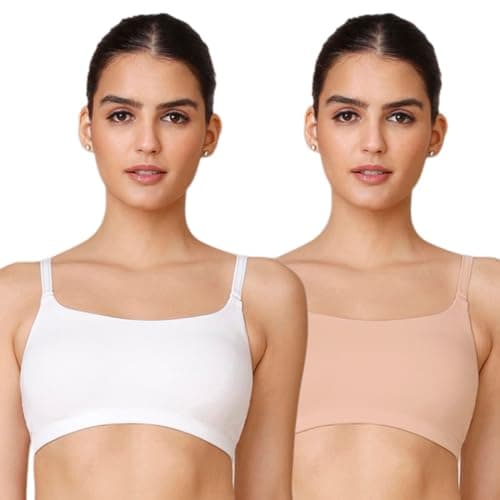 NYKD by Nykaa Easy Breezy Slip-On Bra Everyday T-Shirt Bra for Women, Wireless, Full Coverage, Non Padded-NYB165,White/Sand,S