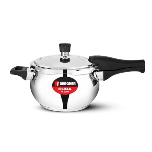 Bergner Pura Stainless Steel 1.5 L Belly Shape Pressure Cooker, Outer Lid Cooker, Triply Bottom, For Healthy Cooking, Mirror Finish, Easy To Clean, Induction Base & Gas Ready, Silver